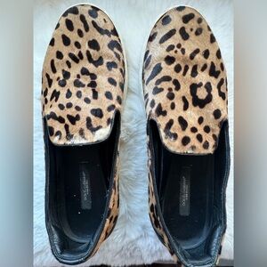 DOLCE & GABBANA Fur Slip-On Sneaker Sneakers LONDON Shoes Leopard Brown.